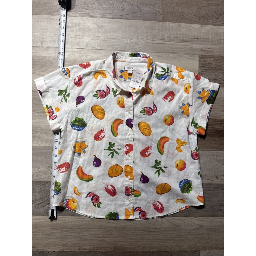 J Crew Button Up Fruit Print Women's Medium Cotton Linen Blend Collar